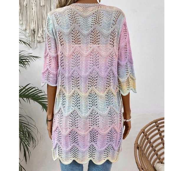 Vibrant Ombre Lightweight 1/2 Sleeve Open Front Cardigan - Picture 12 of 17